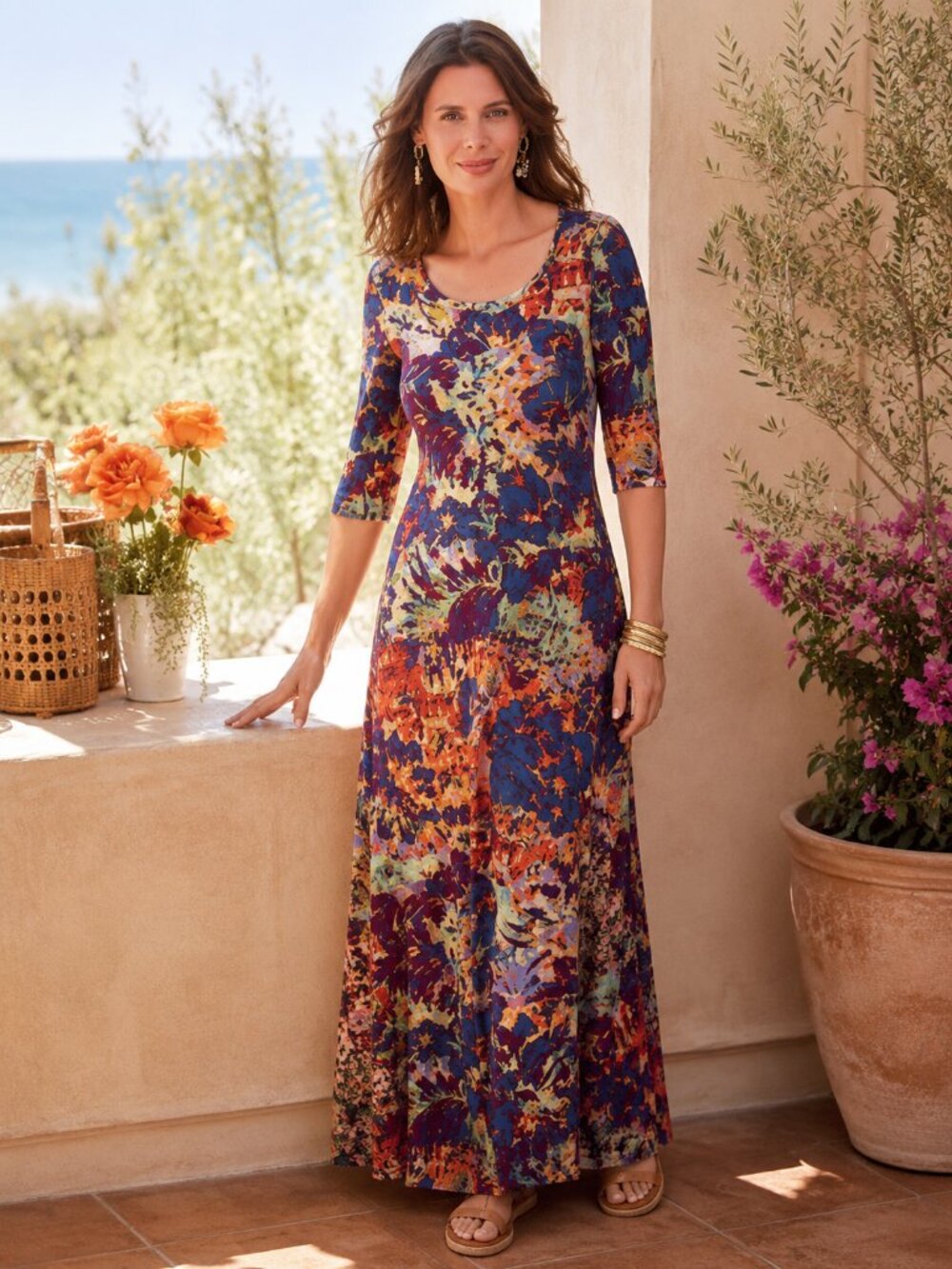 Soft Surrounding Estelle Multicolor Abstract Print Jersey Women's Maxi Dress S